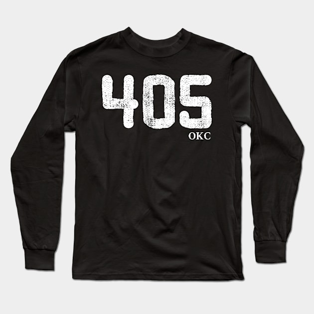 405 Oklahoma Area Code, distressed vintage design for Oklahoma City Long Sleeve T-Shirt by Gold Wings Tees